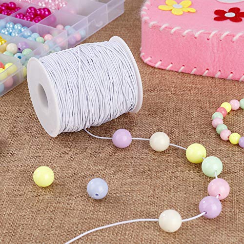 Cuerda Elástica, Redondo Hilo Elástico Cordón Elástico para Costura Manualidades DIY Pulsera Collar Abalorios Blanco 1mm x 100m
