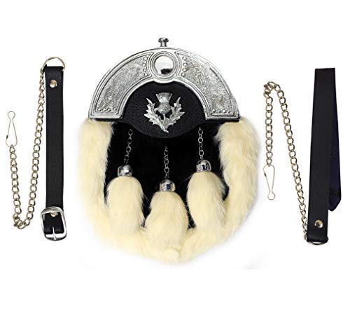 Cuero Kilt Sporran Completo Cromo Pieza Celta con Cardo