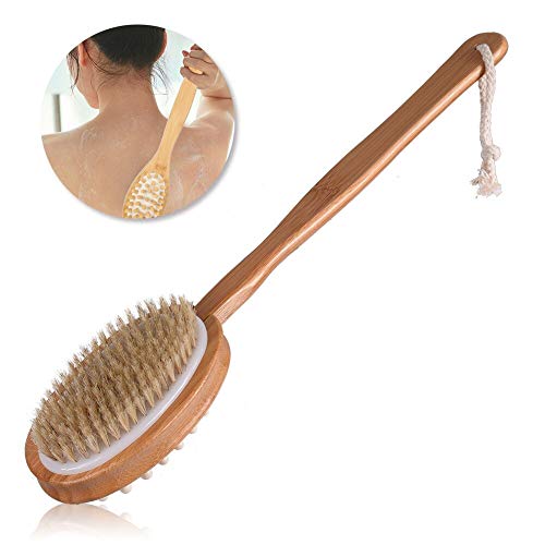 Cuerpo Cepillo,Cepillo de baño,Cepillo Espalda Ducha,Cepillo de doble cara de mango largo,Limpiar Espalda yEuerpo,Exfoliación,Masajee,SPA,Detox,Anti celulitis,Obtener Piel Suav