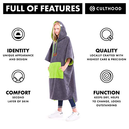 CULTHOOD Poncho-Toalla con Bata cambiable Bolsillo con Cremallera – Cambia con Estilo en público tu Traje de Surf y natación – Muchos Colores, tamaño Adulto, Aprobado por campeones de Wakeboarding