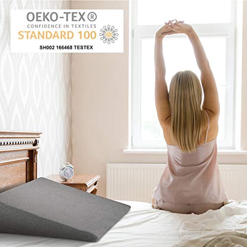 Cuña Antireflujo Adulto - Con Funda de Algodón OEKO TEX - Almohadas Para Reflujo ácido Dolor de Espalda, Alivio de los Ronquidos - Almohada Para la Cama de 90 CM Ideal para Dormir, Lectura (Grey)