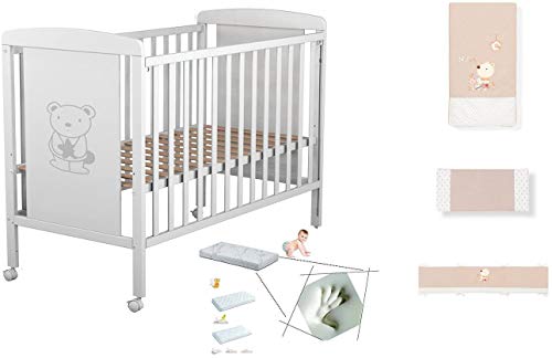 Cuna de bebe Star Ibaby Dreams Sweet. 3 posiciones de somier. Lateral abatible + Colchón Viscoelastica + Coordinado de Cuna Completo