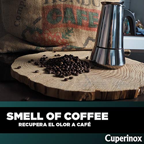 CUPERINOX Cafetera italiana inducción | 2 tazas | cafetera express para placas y vitroceramicas inducción | acero inoxidable | apto lavavajillas (no incluye molinillo café)
