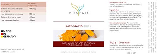 Cúrcuma - 1000mg por Porción - 90 cápsulas - 95% de Curcumina = 950mg - + Piperina - Vegano - Máxima Biodisponibilidad - German Quality
