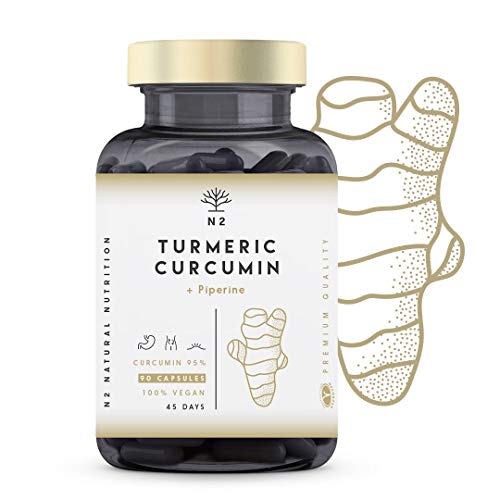 Cúrcuma en cápsulas con Pimienta Negra | 760 mg Curcumina + Piperina Alta Concentración| Antioxidantes Antiinflamatorio Natural Detox | Turmeric complex | 90 Cápsulas Vegano CE | N2 Natural Nutrition