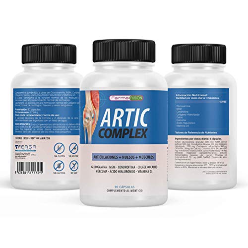 Cúrcuma, Glucosamina, Condroitina y Colágeno | Elimina el dolor en músculos, articulaciones y huesos | Potente antiinflamatorio con acción analgésica | Repara las articulaciones | 90 cápsulas