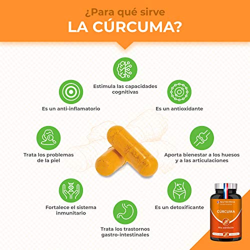 Cúrcuma Orgánica y Pimienta Negra Piperina | Extracto al 95% de Curcumina 90 Cápsulas Veganas Potente Antiinflamatorio Antioxidante | Natural Detox Huesos y Articulaciones | Turmeric Fabricado Francia