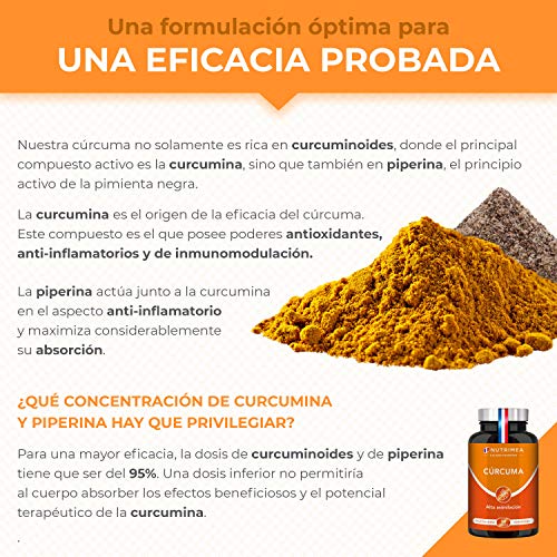 Cúrcuma Orgánica y Pimienta Negra Piperina | Extracto al 95% de Curcumina 90 Cápsulas Veganas Potente Antiinflamatorio Antioxidante | Natural Detox Huesos y Articulaciones | Turmeric Fabricado Francia