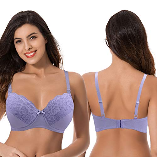 Curve Muse Sujetador con Aros de Lactancia Talla Grande con Copas desplegables (Paquete de 3) -Marfil, Lavanda, Verde claro-110F-V2