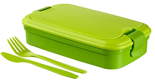 Curver - Bento hermético Hermético para Alimentos Lunch & Go 1,4L. - Con Cubiertos - 2 Compartimentos + Separador Interno - Color Verde Lima