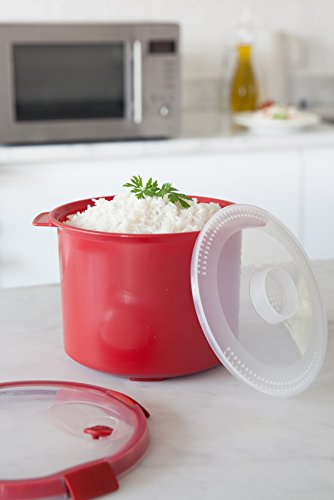 Curver - Vaporera Smart Micro Multi Función 3L. - Apta para Microondas - 2 en 1 para Cocinar al Vapor Verduras y Arroz - Color Rojo