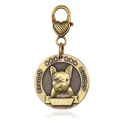 Custom4U Placa de Identidad para Perros Etiquetas Redondas Zinc 3D Relieve Dog Tag Personalizado con Nombres Grabados para Bulldog FRANCÉS