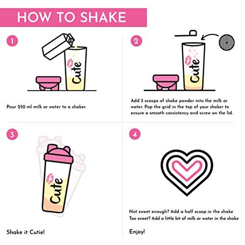Cute Nutrition Batido de Proteína de Suero de Fresa Esculpe y Tonifica Bote de 500g con Coctelera Shaker Rosa 700 ml y Banda Rosa de Resistencia Media