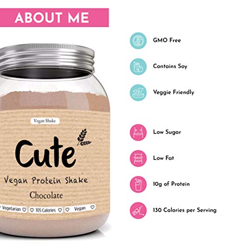 Cute Nutrition Batido de Proteínas Vegano Sabor Chocolate Sin Gluten Apoya la Pérdida de Peso Apto Para Vegetarianos y Veganos Bote de 600g sin OGM