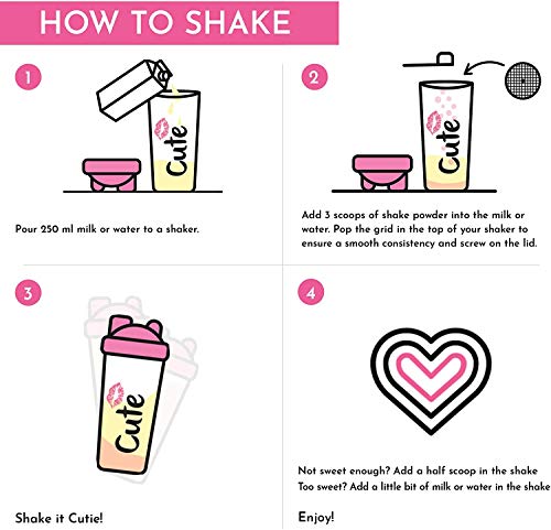 Cute Nutrition Batido sustituto de alimentos bajo en calorías bajo en grasa con coctelera rosa y banda de resistencia para pérdida de peso en mujeres