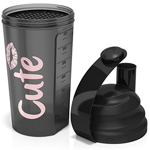 Cute Nutrition Shaker coctelera negra para mujer 700ml Duradero de alta calidad Apto para lavavajillas y sin BPA