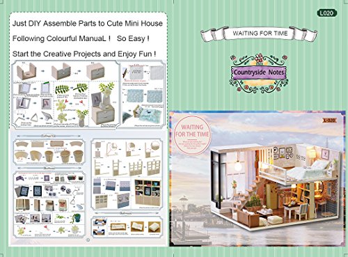 CUTEBEE Miniatura de la casa de muñecas con Muebles, Equipo de casa de muñecas de Madera DIY, más Resistente al Polvo y el Movimiento de música