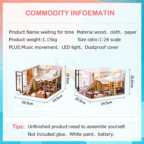 CUTEBEE Miniatura de la casa de muñecas con Muebles, Equipo de casa de muñecas de Madera DIY, más Resistente al Polvo y el Movimiento de música