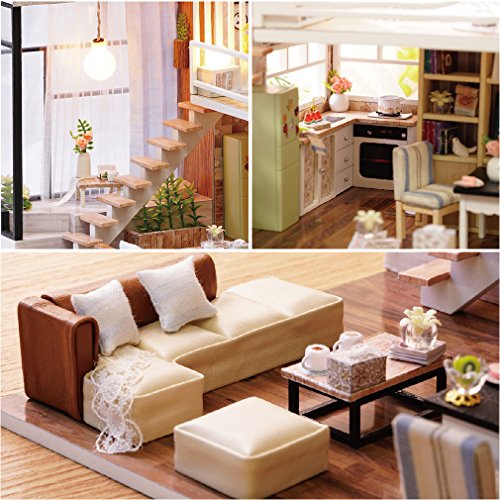 CUTEBEE Miniatura de la casa de muñecas con Muebles, Equipo de casa de muñecas de Madera DIY, más Resistente al Polvo y el Movimiento de música