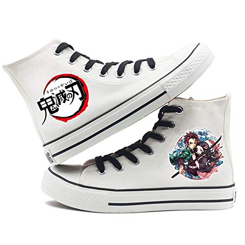 CXWLK High Gang White Kimetsu no Yaiba 3D De Anime Zapatos De Lona Zapatillas De Deporte Casuales Zapatillas De Deporte Unisex con Cordones,37