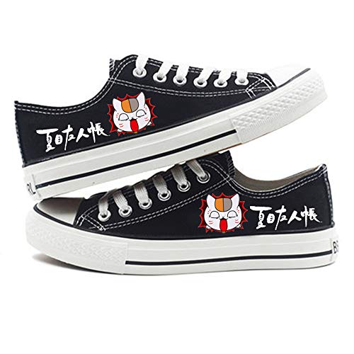 CXWLK Low Black Libro de Amigos de Natsume Zapatos Planos Botas 3D De Anime Alpargatas ， Zapatos De Lona con Zapatillas Altas,35