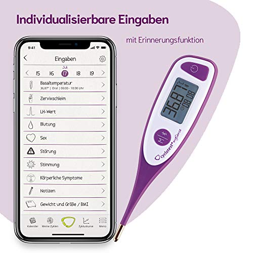 cyclotest mySense - Termómetro basal Bluetooth para control del ciclo, termómetro PFN con aplicación para prevención natural