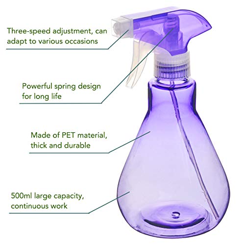 Cymax Botella de Aerosol vacía de tamaño Grande, 2 Unidades, 500 ml, pulverizador Recargable a Prueba de fugaspara Aceite Esencial, Agua, Cocina, baño y Limpieza, Azul + Morado