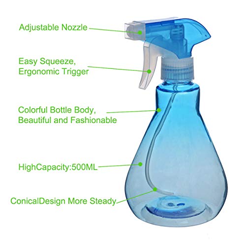 Cymax Botella de Aerosol vacía de tamaño Grande, 2 Unidades, 500 ml, pulverizador Recargable a Prueba de fugaspara Aceite Esencial, Agua, Cocina, baño y Limpieza, Azul + Morado