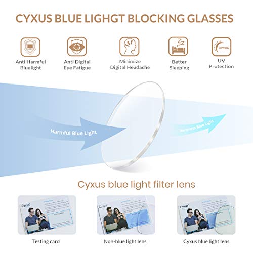 Cyxus Gafas Anti Luz Azul de Marco de metal Anti Tensión de Ojos [Mejor Sueño] (Lentes Transparentes) Unisexo (Hombres/Mujeres) (Negro/Oro)