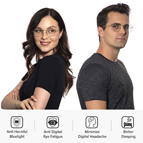 Cyxus Gafas Anti Luz Azul de Marco de metal Anti Tensión de Ojos [Mejor Sueño] (Lentes Transparentes) Unisexo (Hombres/Mujeres) (Plata)