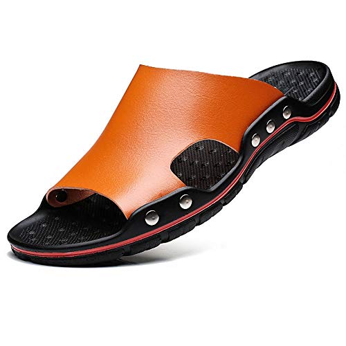 Czcrw Hombres Sandalias de punta abierta Sandalias de cuero de verano Zapatos de playa de moda for hombres jóvenes Zapatillas impermeables de cuero Cómodos y transpirables Zapatillas de pescador Resba