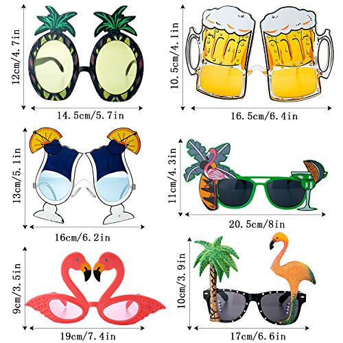 Czemo 6 Pares Gafas de Sol de Fiesta Hawaianas Tropicales Gafas en Forma de Piña Flamenco Gafas Decorativas para Niños y Adultos