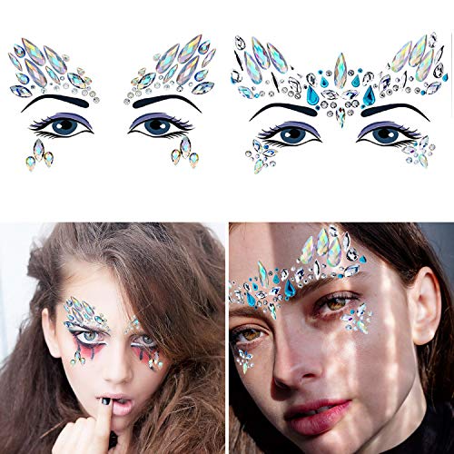 Czemo® 8 Juegos Pegatinas Cara Joyas Sirena Cara Gems Pegatinas Festival, Maquillaje Facial Joyas Cristales Cuerpo del Rhinestone de la Muchacha Pegatinas Adhesivos Gems (Pattern 1)