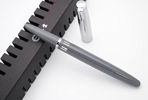 czxwyst - Wing Sung 601 - Pluma estilográfica Vacumatic con tapa de acero, color Acorazado gris con ventana de tinta. punta fina