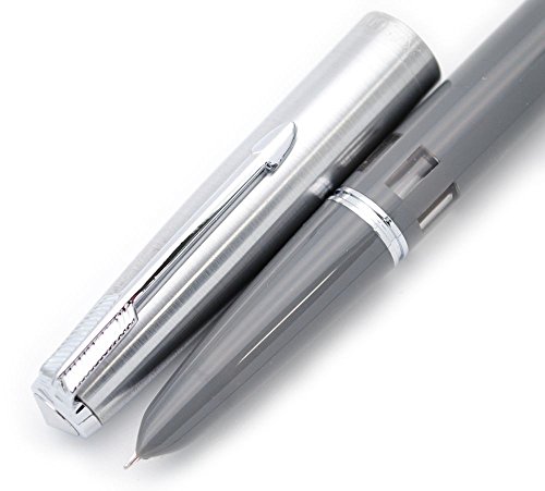 czxwyst - Wing Sung 601 - Pluma estilográfica Vacumatic con tapa de acero, color Acorazado gris con ventana de tinta. punta fina