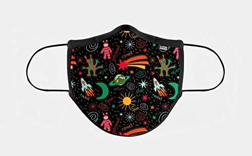 D Cool Mask Mascarilla Higienica Lavable y Reutilizable Fabricada en Portugal con Filtro Incorporado + 30 Lavados. Tejido Suave y Ajustable a Nariz y Boca. Talla niño. 1 unid. Estampado Universo