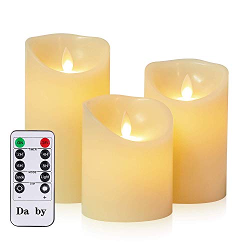 Da by's LED Candle, 3 Llama LED parpadeante (10 cm, 12,8 cm, 15,2 cm), Vela sin llama de 300 horas y control remoto de 10 botones.[Clase de eficiencia energética A]. [Clase de eficiencia energética A]