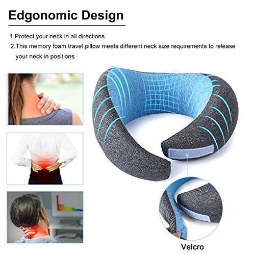 DA Heng Almohada de Viaje, Avión Almohada Cervical | Almohada Ortopédica Cervical | Cojin Travel Pillow Reposa Cabezas, Kit para Dormir, estándar para avión y hogar (Grey Blue)