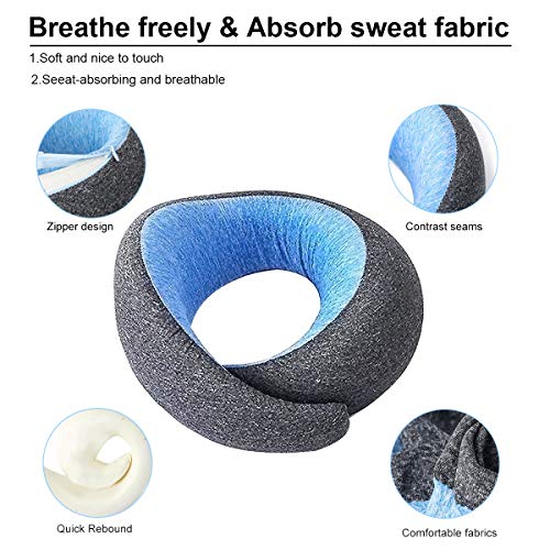DA Heng Almohada de Viaje, Avión Almohada Cervical | Almohada Ortopédica Cervical | Cojin Travel Pillow Reposa Cabezas, Kit para Dormir, estándar para avión y hogar (Grey Blue)