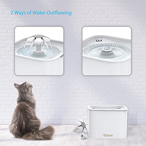 DADYPET Bebedero Gatos, Fuente silencioso para Gatos 2L Bebedero Automático Fuente de Agua para Mascotas Gatos Perros 3 Modos Ajustable con 2 Filtros de Carbón Activado (Blanco)