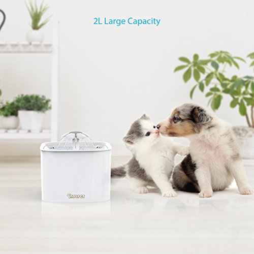 DADYPET Bebedero Gatos, Fuente silencioso para Gatos 2L Bebedero Automático Fuente de Agua para Mascotas Gatos Perros 3 Modos Ajustable con 2 Filtros de Carbón Activado (Blanco)