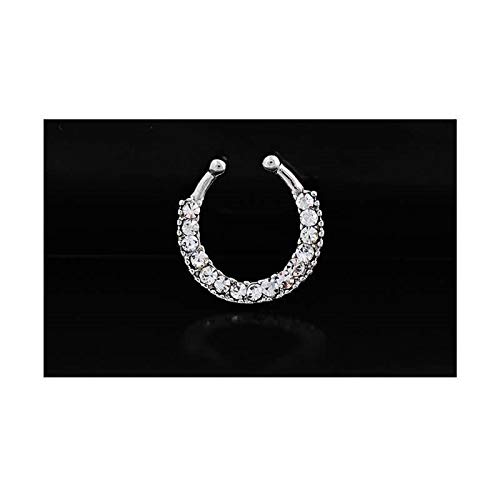 Daesar 1pcs Piercing de Uñas C Circonita Blanco Piercing Aro Acero Inoxidable Plata Blanco