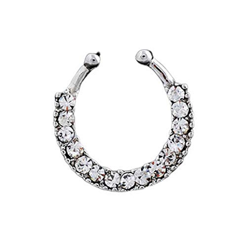 Daesar 1pcs Piercing de Uñas C Circonita Blanco Piercing Aro Acero Inoxidable Plata Blanco