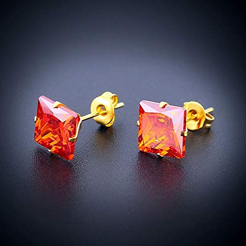 Daesar 5Pares Cuadrado con Circonita 8MM Pendientes de Acero Inoxidable Mujer Hombre Oro Oro Rosa