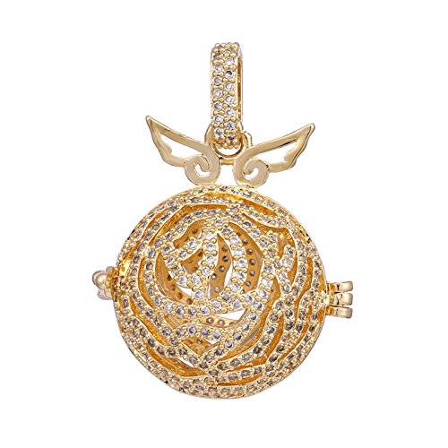 Daesar Chapado en Oro Mujer Collar Difusor de Aceite Esencial de Perfume Collar Colgante ala Blanco CZ Collar Oro Mujer Collar de Mujer Embarazada Bola Azul