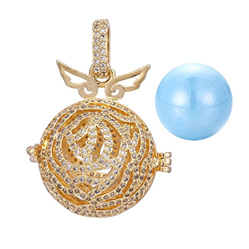 Daesar Chapado en Oro Mujer Collar Difusor de Aceite Esencial de Perfume Collar Colgante ala Blanco CZ Collar Oro Mujer Collar de Mujer Embarazada Bola Azul