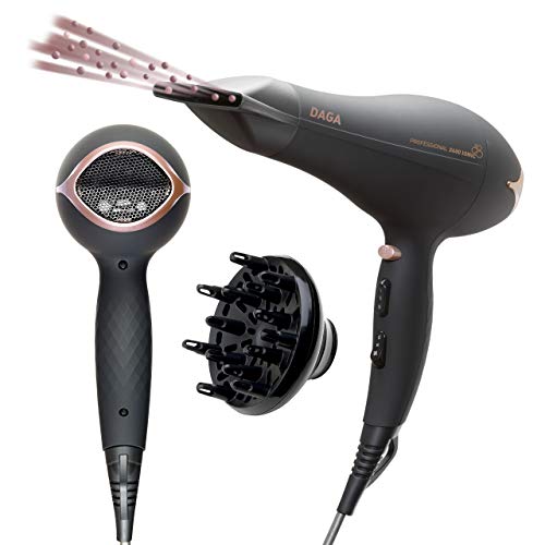 Daga HD-2400PI- Secador de Pelo Profesional Iónico con Motor AC 2400W con 2 Velocidades y 3 Temperaturas y Acabado en Soft Touch