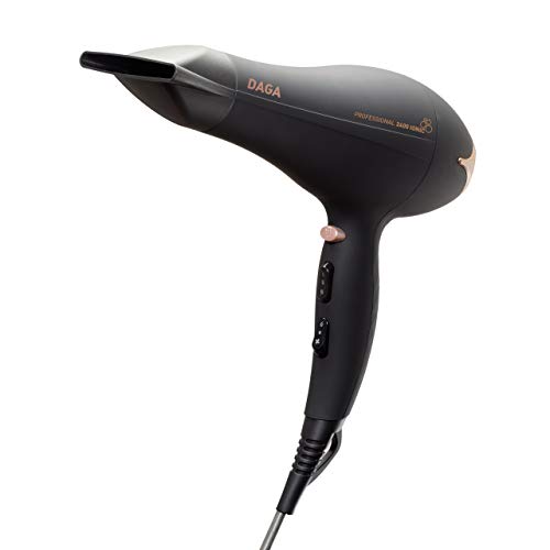Daga HD-2400PI- Secador de Pelo Profesional Iónico con Motor AC 2400W con 2 Velocidades y 3 Temperaturas y Acabado en Soft Touch