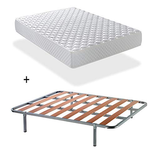 DAGOSTINO HOME BOUTIQUE COLLECTION Pack COLCHÓN + SOMIER Lamas 90x190, Conjunto de Colchón Visco elástico & Latex, Aloe Vera, Reversible, de 20 cm de Altura + Somier + 4 Patas.
