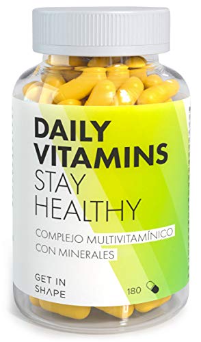 DAILY VITAMINS – Complejo de vitaminas y minerales esenciales - 180 cápsulas (3 meses) – vegano –Multivitaminas hombre / mujer – de Get In Shape